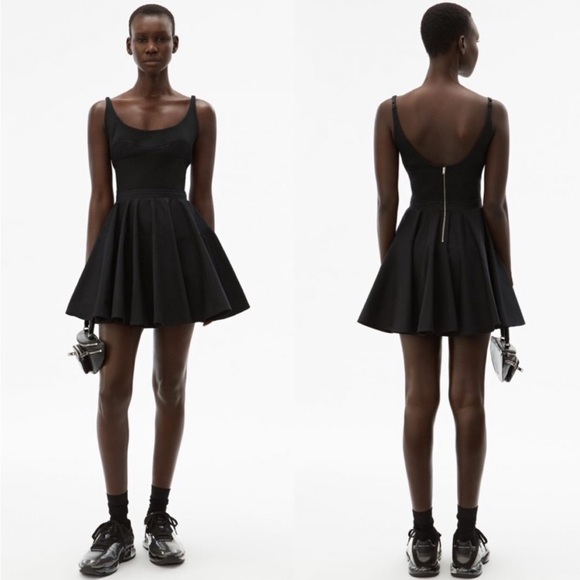 Alexander Wang Hybrid Poplin Flare Dress 0 Black - Picture 1 of 17